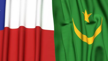Şili ve Mauritania bayrakları gerçekçi kumaş dokusuna sahiptir.