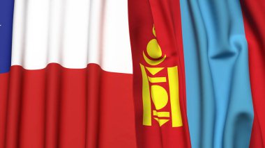 Şili ve Mongolya bayrakları gerçekçi kumaş dokusuna sahip.