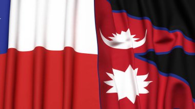 Şili ve NEPAL bayrakları gerçekçi kumaş dokusuyla