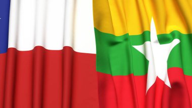 Şili ve Myanmar bayrakları gerçekçi kumaş dokusuyla