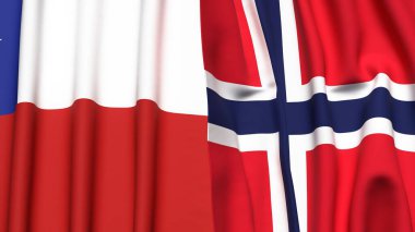 Şili ve Norrway bayrakları gerçekçi kumaş dokusuyla