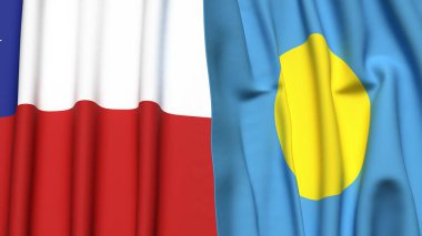 Şili ve PALAU bayrakları gerçekçi kumaş dokusuyla