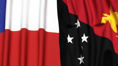 Şili ve PAPUA 'nın bayrakları Gerçekçi kumaş dokusuna sahip Yeni Gine