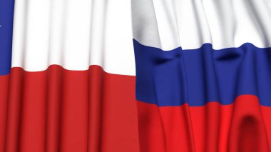 Şili ve Rusya 'nın gerçekçi kumaş dokusuna sahip bayrakları