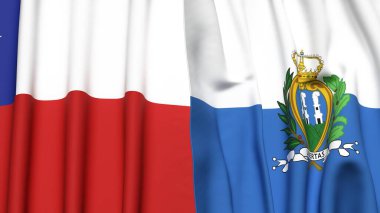 Şili ve SAN MARINO bayrakları gerçekçi kumaş dokusuyla