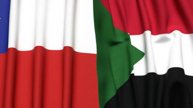 Şili ve Sudan bayrakları gerçekçi kumaş desenli.