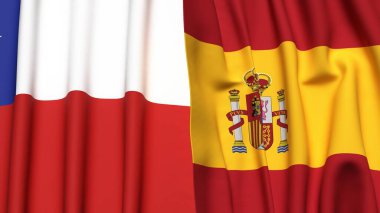 Şili ve İspanya bayrakları gerçekçi kumaş dokusuyla