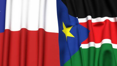Şili ve Güney Sudan bayrakları gerçekçi kumaş dokusuyla