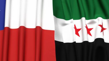 Şili ve Syria bayrakları gerçekçi kumaş dokusuyla