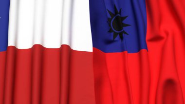 Şili ve Tayvan bayrakları gerçekçi kumaş desenli.