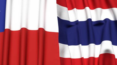 Şili ve Tayland bayrakları gerçekçi kumaş dokusuyla