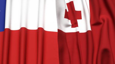 Şili ve TONGA bayrakları gerçekçi kumaş dokusuyla