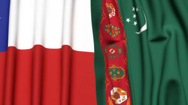 Şili ve Türkmenistan bayrakları gerçekçi kumaş dokusuyla