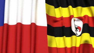 Şili ve UGANDA bayrakları gerçekçi kumaş dokusuyla