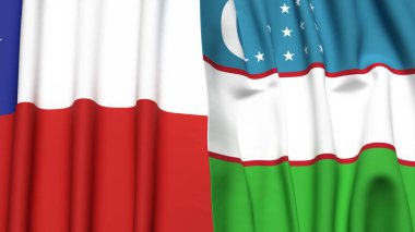 Şili ve UZBEKISTAN bayrakları gerçekçi kumaş dokusuyla