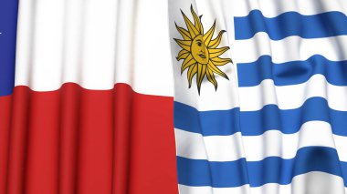 Şili ve Uruguay bayrakları gerçekçi kumaş dokusuyla