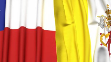 Şili ve VATİKAN bayrakları gerçekçi kumaş dokusuna sahip