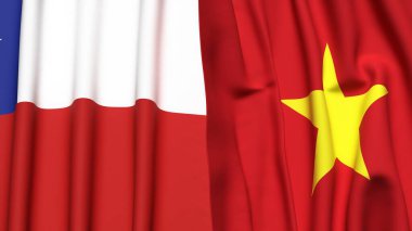 Şili ve VİETNAM bayrakları gerçekçi kumaş dokusuyla