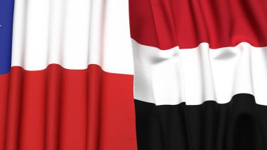 Şili ve YEmen bayrakları gerçekçi kumaş dokusuyla