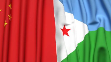 Çin ve DJIBOUTI bayrakları gerçekçi kumaş dokusuyla