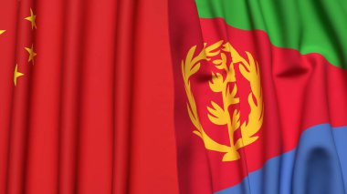 Çin ve ERITREA bayrakları gerçekçi kumaş dokusuyla