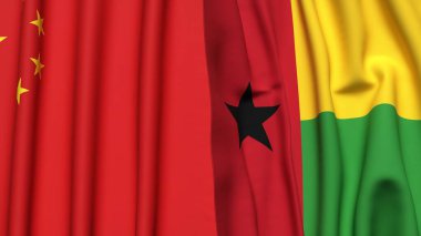 Çin ve Guinea-BISSAU bayrakları gerçekçi kumaş dokusuyla