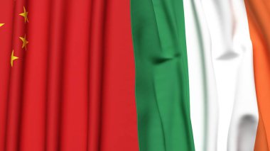 Çin ve İrlanda bayrakları gerçekçi kumaş dokusuna sahip.