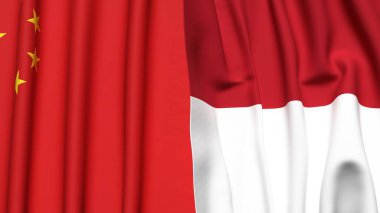 Gerçekçi kumaş dokusuna sahip Çin ve İndonezya bayrakları