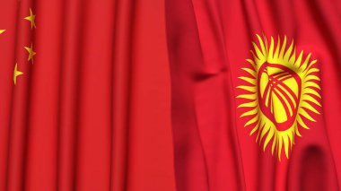 Çin ve KYRGYZSTAN bayrakları gerçekçi kumaş dokusuyla