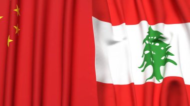 ÇİN ve LEBANON bayrakları gerçekçi kumaş dokusuyla