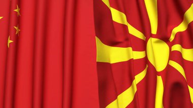 Gerçekçi kumaş dokusuna sahip Çin ve MACEDONIA bayrakları