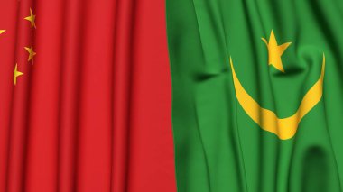 Gerçekçi kumaş dokusuna sahip ÇİN ve MAURITANIA bayrakları