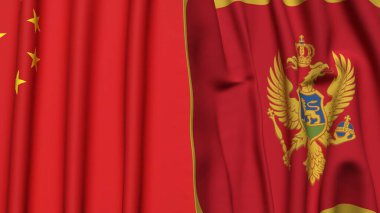 Çin ve MonteneGRO bayrakları gerçekçi kumaş dokusuna sahiptir.