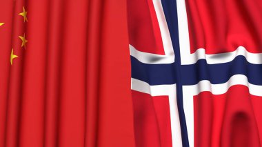 Çin ve Norveç bayrakları gerçekçi kumaş dokusuna sahiptir.