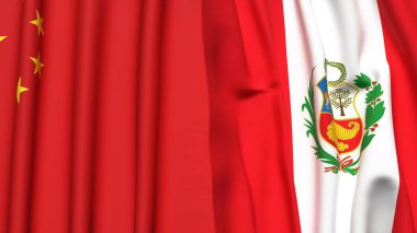 Çin ve Peru 'nun gerçekçi kumaşlı bayrakları
