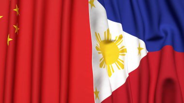 Çin ve Filipinler bayrakları gerçekçi kumaş dokusuna sahiptir.
