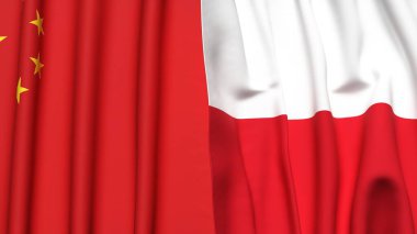Gerçekçi kumaş dokusuna sahip Çin ve POLAND bayrakları