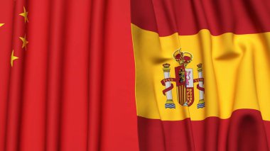 Gerçekçi kumaşlı Çin ve İspanya bayrakları