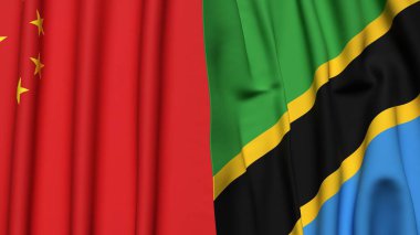 Çin ve TANZANIA bayrakları gerçekçi kumaş dokusuyla