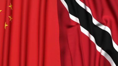 Gerçekçi kumaş dokusuna sahip Çin ve TRINIDAD bayrakları