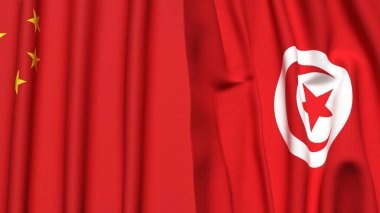 Çin ve TUNISIA bayrakları gerçekçi kumaş dokusuna sahip