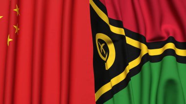 Çin ve VANUATU bayrakları gerçekçi kumaş dokusuyla