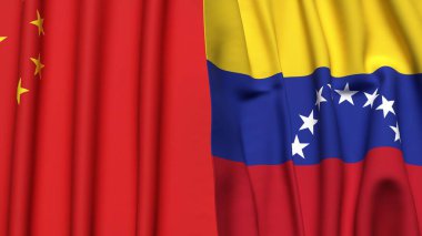 Çin ve Venezuela bayrakları gerçekçi kumaş dokusuyla
