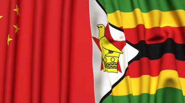 Çin ve ZIMBABWE bayrakları gerçekçi kumaş dokusuyla