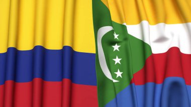 Gerçekçi kumaş dokusuna sahip KOLOMBIA ve COMOROS bayrakları
