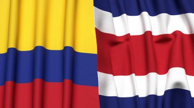 KOLOMBIA ve KOSTA RICA bayrakları gerçekçi kumaş dokusuna sahip