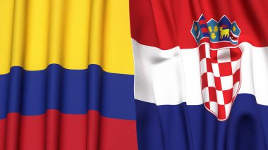 Gerçekçi kumaş dokusuna sahip KOLOMBIA ve CROATIA bayrakları