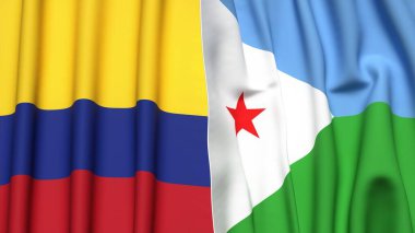 KOLOMBIA ve DJIBOUTI bayrakları gerçekçi kumaş dokusuyla