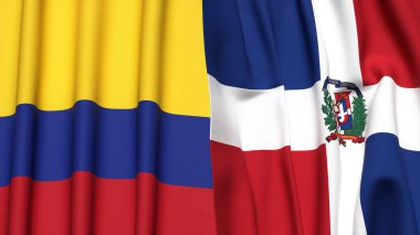 Gerçekçi kumaş dokusuna sahip KOLOMBIA ve DOMINICAN REPUBLIC bayrakları