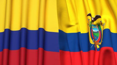 KOLOMBIA ve Ekvador bayrakları gerçekçi kumaş desenli
